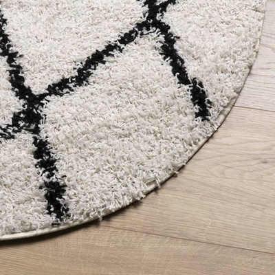 vidaXL Dywan z długim włosiem PAMPLONA, kremowo-czarny, Ø 120 cm