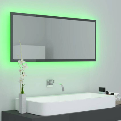 vidaXL Lustro łazienkowe LED, wysoki połysk szare, 100x8,5x37cm, akryl