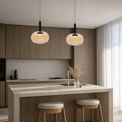 Lampa wisząca Bueno szklana pojedyncza bursztynowy klosz GX53