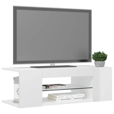 vidaXL Szafka TV z oświetleniem LED, wysoki połysk, biała, 90x39x30 cm