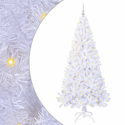 Sztuczna choinka z 300 diodami LED Biały 210 cm PVC i stal