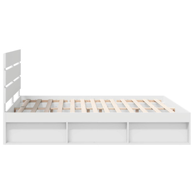 Ramka łóżka Z zagłówkiem Biały 200 x 200 cm Lite drewno sosnowe