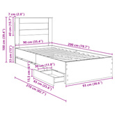 Ramka łóżka Betonowy szary 90 x 200 cm Drewno inżynieryjne