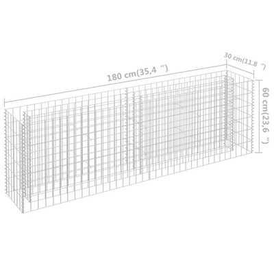 vidaXL Podwyższona donica gabionowa, galwanizowana stal, 180x30x60 cm