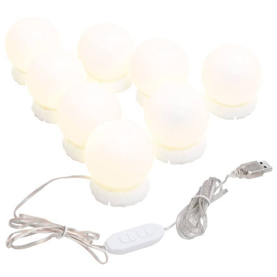 vidaXL Lustro ścienne z lampkami LED, bez ramy, okrągłe, szklane