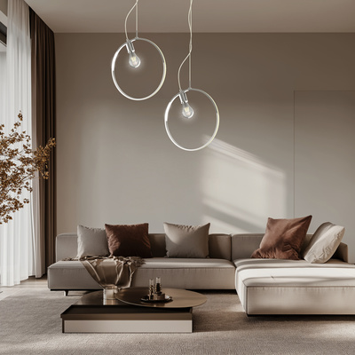 Lampa wisząca SKIROS srebrny ring – minimalistyczne oświetlenie LED 4000K z E27