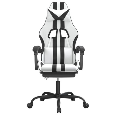 vidaXL Fotel gamingowy z podnóżkiem, biało-czarny, sztuczna skóra model standard
