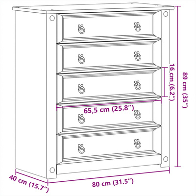 Komoda Corona, 80x40x89 cm, lite drewno sosnowe