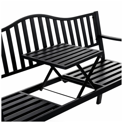 Ławka Ogrodowa Taras Ogród Park Metalowa Oparcie Stolik Czarna 150 cm