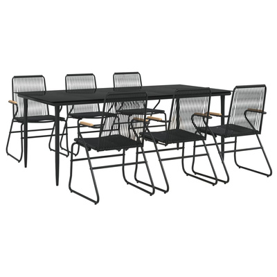 7-częściowy zestaw mebli ogrodowych, czarny, rattan PVC