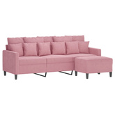 3-osobowa sofa z podnóżkiem, różowa, 180 cm, aksamitem