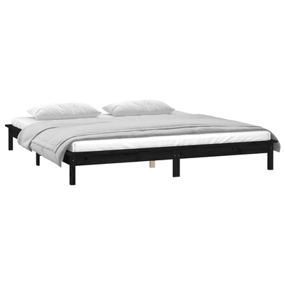 vidaXL Rama łóżka z LED, czarna, 140x190 cm, lite drewno