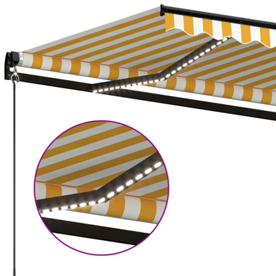 Ręcznie zwijana markiza z LED, 500x350 cm, żółto-biała