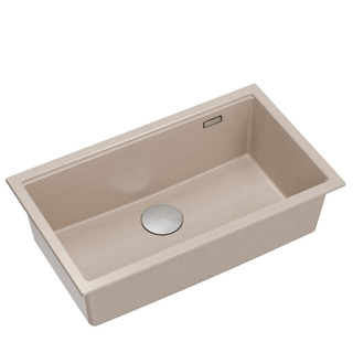 Zlewozmywak granitowy LOGAN 110 – jednokomorowy, podwieszany, pearl beige/elementy stalowe, Quadron