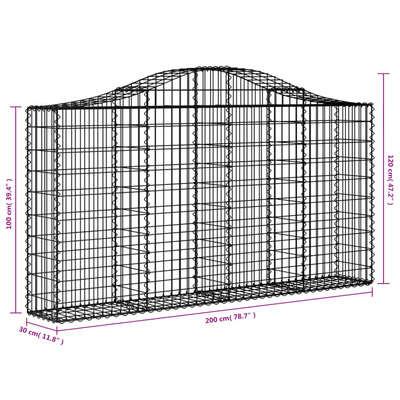 Kosze gabionowe, 4 szt, 200x30x100/120 cm, galwanizowane żelazo