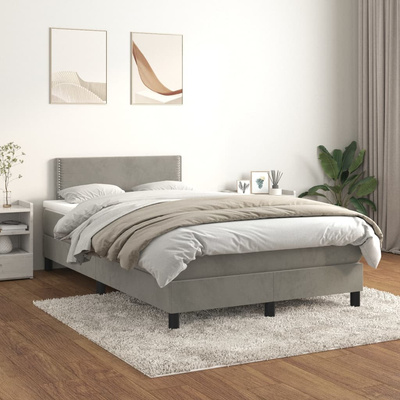 vidaXL Łóżko kontynentalne z materacem, jasnoszare, 120x200cm, aksamit model standard