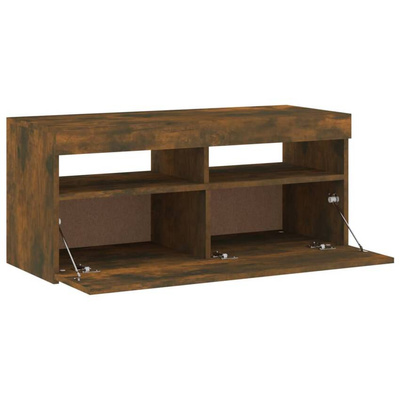 Szafka pod TV z oświetleniem LED, przydymiony dąb, 90x35x40 cm vidaXL