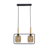 Lampa wisząca z abażurem Crown czarna beżowy abażur podwójna do jadalni