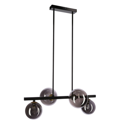 Lampa wisząca KAMA czarna w stylu dark japandi – z grafitowymi kloszami kulami – designerska lampa do salonu 4x G9 LED