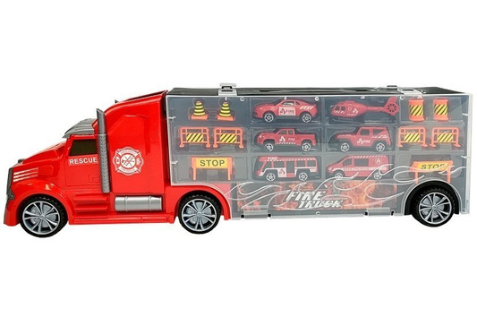 Ciężarówka Straży Pożarnej Sorter Walizka z Autkami Helikopter Czerwona