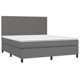 Łóżko kontynentalne z materacem i LED, szara ekoskóra 160x200cm vidaXL