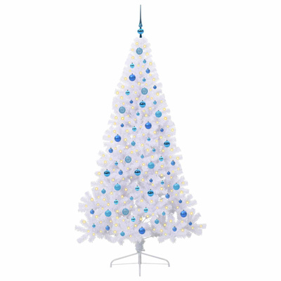 Sztuczna choinka z 300 diodami LED Biały 210 cm PVC i stal