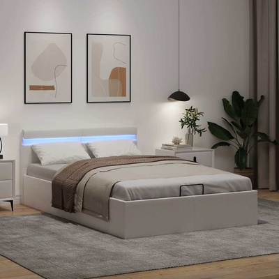 vidaXL Rama łóżka z podnośnikiem i LED, biała, ekoskóra, 120 x 200 cm