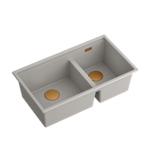 CLARK 842 Hard Rock GraniteQ zlewozmywak 2-komorowy podwieszany 840x485x255 mm concrete + odpływ miedziany, syfon save space + zaczepy