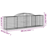 Kosze gabionowe, 12 szt, 300x50x80/100 cm, galwanizowane żelazo