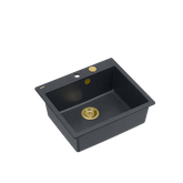 MORGAN 110 GraniteQ zlewozmywak black diamond z syfonem Push To Open kol. złoty 1-komorowy b/o + zaczepy 4 szt