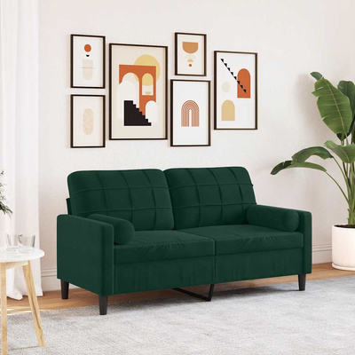 2-osobowa sofa z poduszkami, ciemnozielona, 140 cm, aksamit