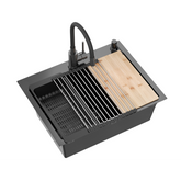 Zlewozmywak stalowy LUKE 110 WORKSTATION – jednokomorowy, wpuszczany, stal black metal/elementy black metal + AKCESORIA, Quadron model standard