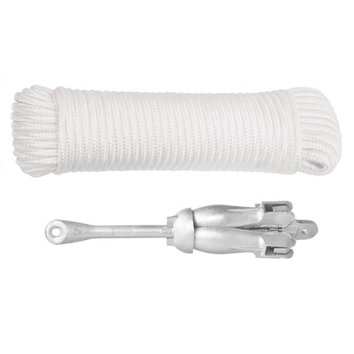Składana kotwica z liną, srebrna, 2,5 kg, żeliwo ciągliwe