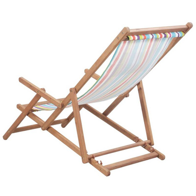 vidaXL Składany leżak plażowy, tkanina i drewniana rama, wielokolorowy