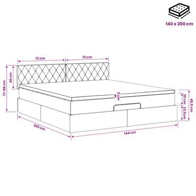 Łóżko ottoman z materacem różowy 140 x 200 cm Welur