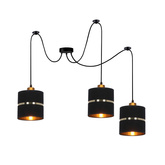 Lampa wisząca z abażurami Assam czarna ze złotym pasem potrójna nowoczesna do salonu