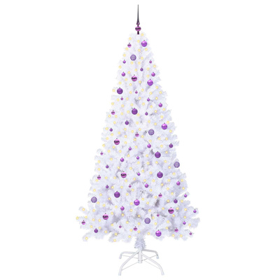 Sztuczna choinka z 300 diodami LED Biały 240 cm PVC i stal