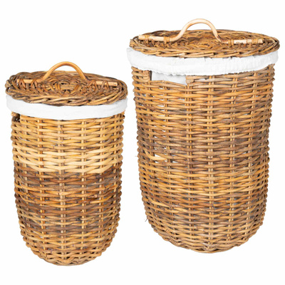 Kosz na pranie z pokrywą 2 pcs Naturalny Brąz Rattan Kubu