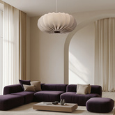 Lampa wisząca CAFEE' skandynawska z abażurem beżowym frappe 66 cm - nowoczesne oświetlenie sufitowe do salonu i jadalni E27