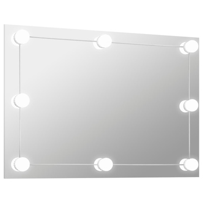vidaXL Lustro ścienne z lampkami LED, bez ramy, prostokątne, szklane