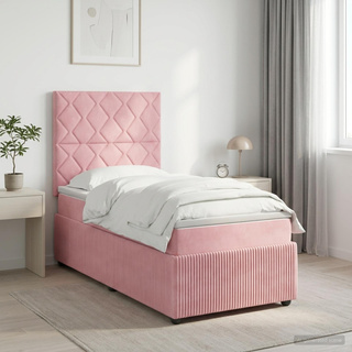 Łóżko z box spring LED z materacem różowy 100 x 200 cm Welur