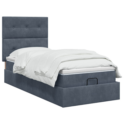 Łóżko ottoman z materacem ciemnoszary 80 x 200 cm Welur