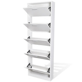 Biała drewniana szafka na buty z 5 przegrodami