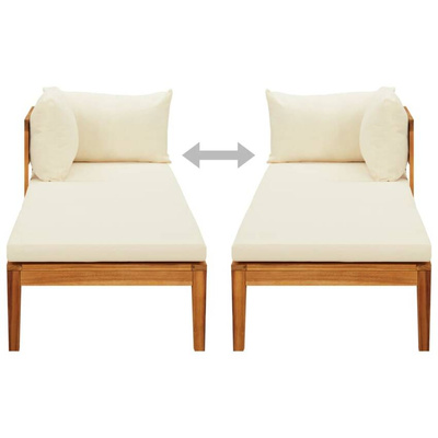vidaXL Leżak z 1 podłokietnikiem, kremowe poduszki, drewno akacjowe