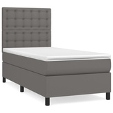 vidaXL Łóżko kontynentalne z materacem, szare, ekoskóra 90x200 cm model standard
