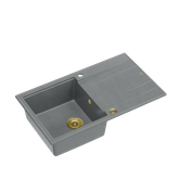 EVAN 111 GraniteQ zlewozmywak z syfonem Push 2 Open 1-komorowy z/o (860x500x210) silver stone / elementy złote