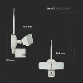18W Naświetlacz LED SMD z czujnikiem ruchu i kamerą / Wifi / Barwa:6000K / Obudowa: Biała