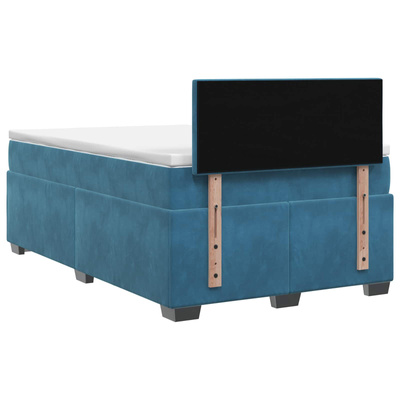 Łóżko Box Spring z materacem i LED niebieski 120 x 200 cm Welur