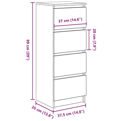 Komoda Sonoma Oak 37,5x35x99 cm Drewno klejone