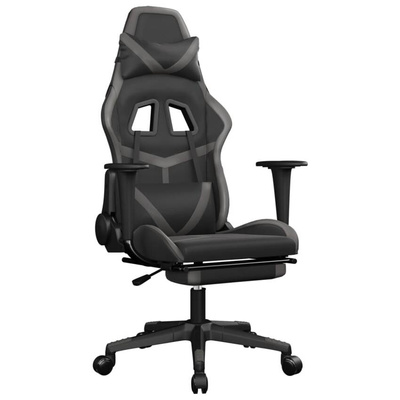 vidaXL Masujący fotel gamingowy z podnóżkiem, czarno-szary